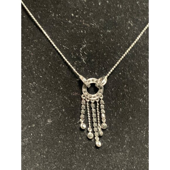 Monet Silver Necklace with Circular Pendant & Dangling Chains Crystals 16" - Picture 2 of 11